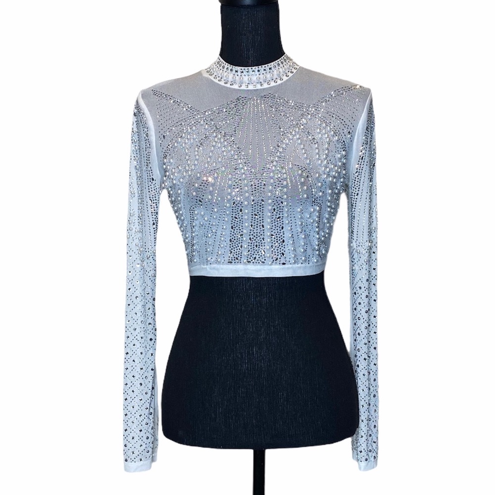 Sheer Rhinestone & Pearl Bedazzled Crop Top